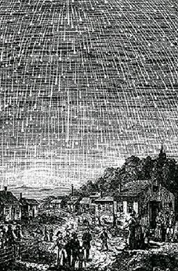 An antique illustration depicting a crowded gathering of people in an open marketplace at night, gazing upward toward a highly detailed celestial sphere filled with stars and grid lines. Their surroundings are characterized by simple, rustic buildings, hinting at a historical scene. The celestial depiction above them may refer to the Mazzaroth.