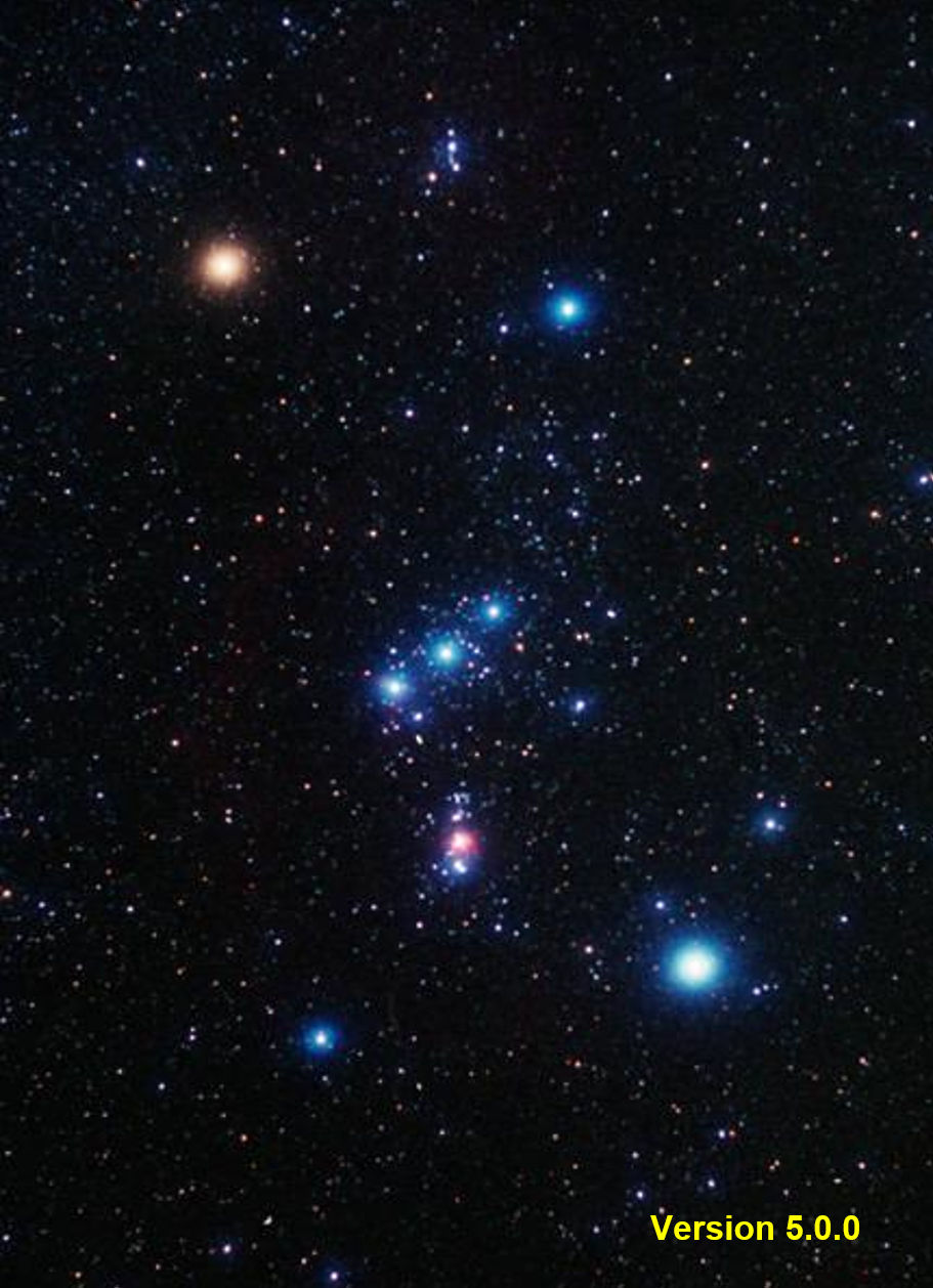 A deep space photograph highlighting a cluster of bright celestial bodies arrayed across a star-speckled night sky. Visible are several intensely luminous stars forming a noteworthy configuration, illuminating the darkness with bluish and reddish hues.