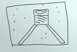 A hand-drawn sketch depicting a telescope pointed towards a star-filled sky within a square frame, suggesting a focus on celestial observations.