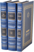 A set of six blue hardcover books titled "Mazzaroth" on a shelf, dealing with the study of astronomical constellations from a biblical perspective.